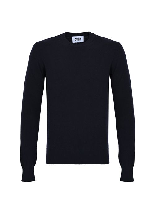 Maglia girocollo regular in lana Geelong Blu notte Alpha studio | AU-3100CU1001